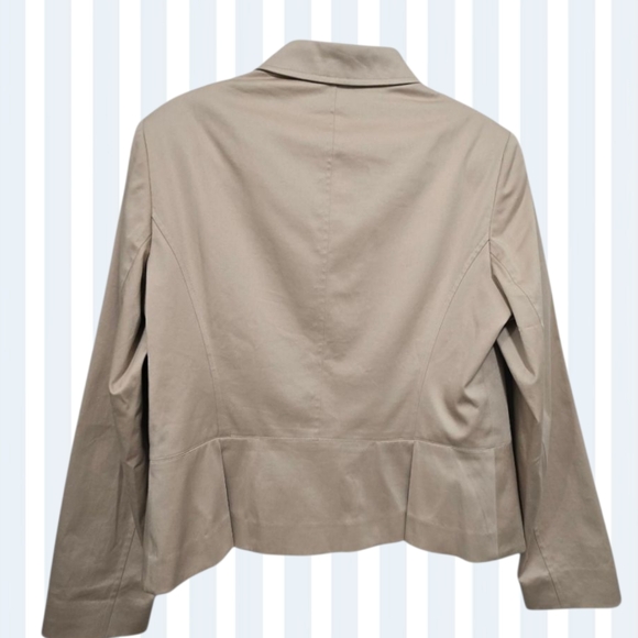 Lafayette 148 New York Jacket Blazer Beige Tan Size 12 Cotton Stretch Hook & Eye - Picture 4 of 11